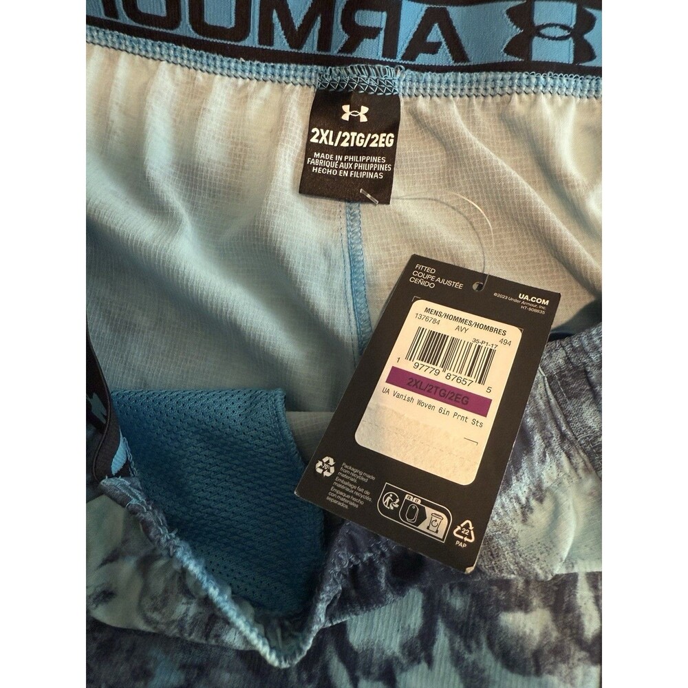 Under Armour Vanish Woven 6” Printed Shorts Men 2XL Blue Black Fitted NWT - Picture 2 of 5